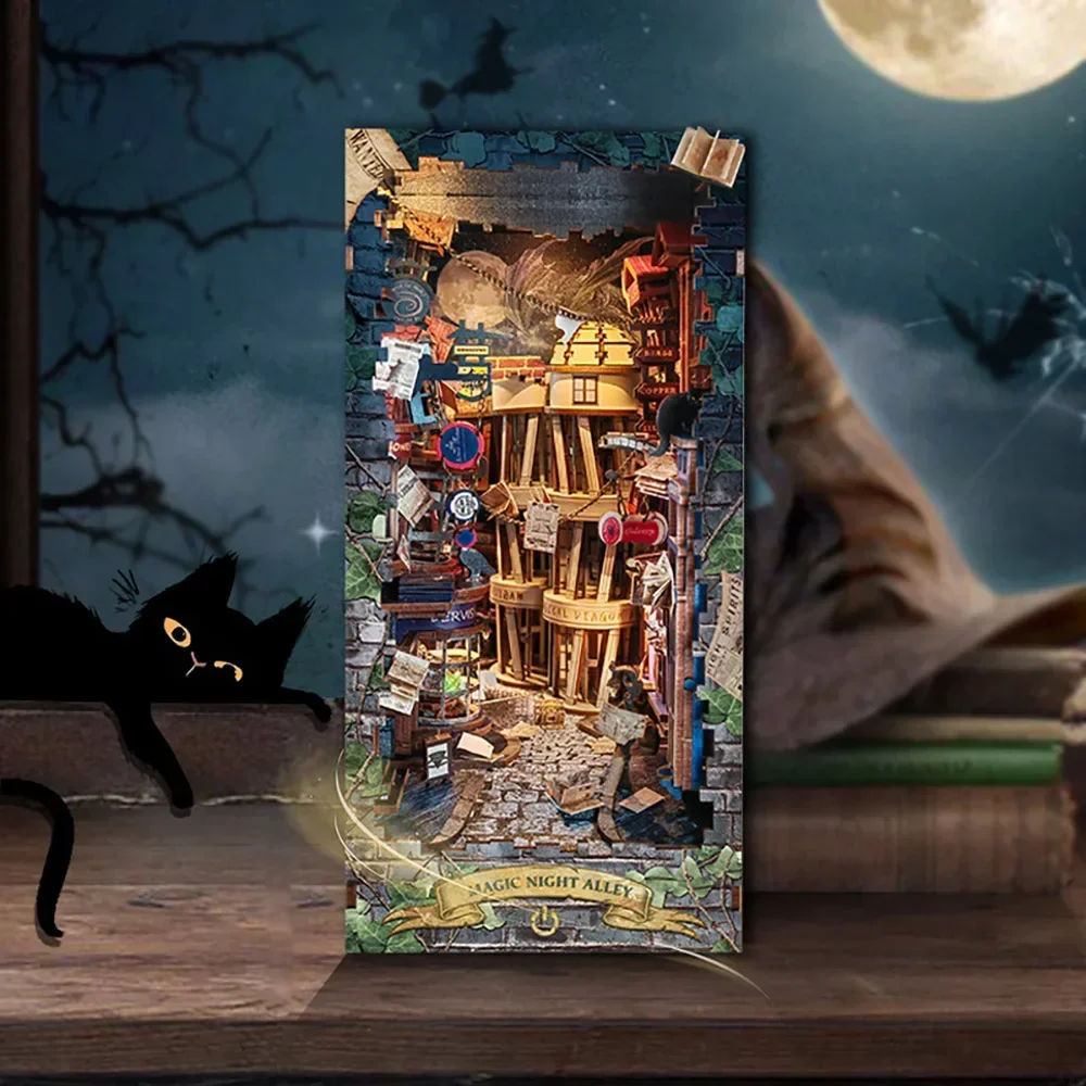 Retro DIY Magic Night Alley Wo - Diy Wooden Book Nook Kit Shelf Insert review and price